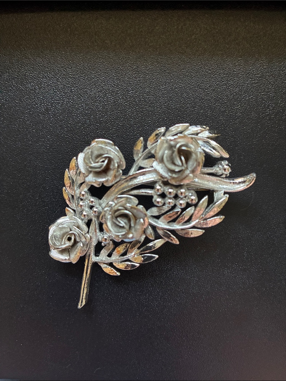 Coro Spray of Silver-Tone Rose Bouquet Brooch